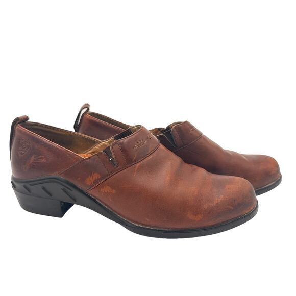 Ariat Brown Leather Western Paddock Clogs Size 8.5 - Picture 1 of 10